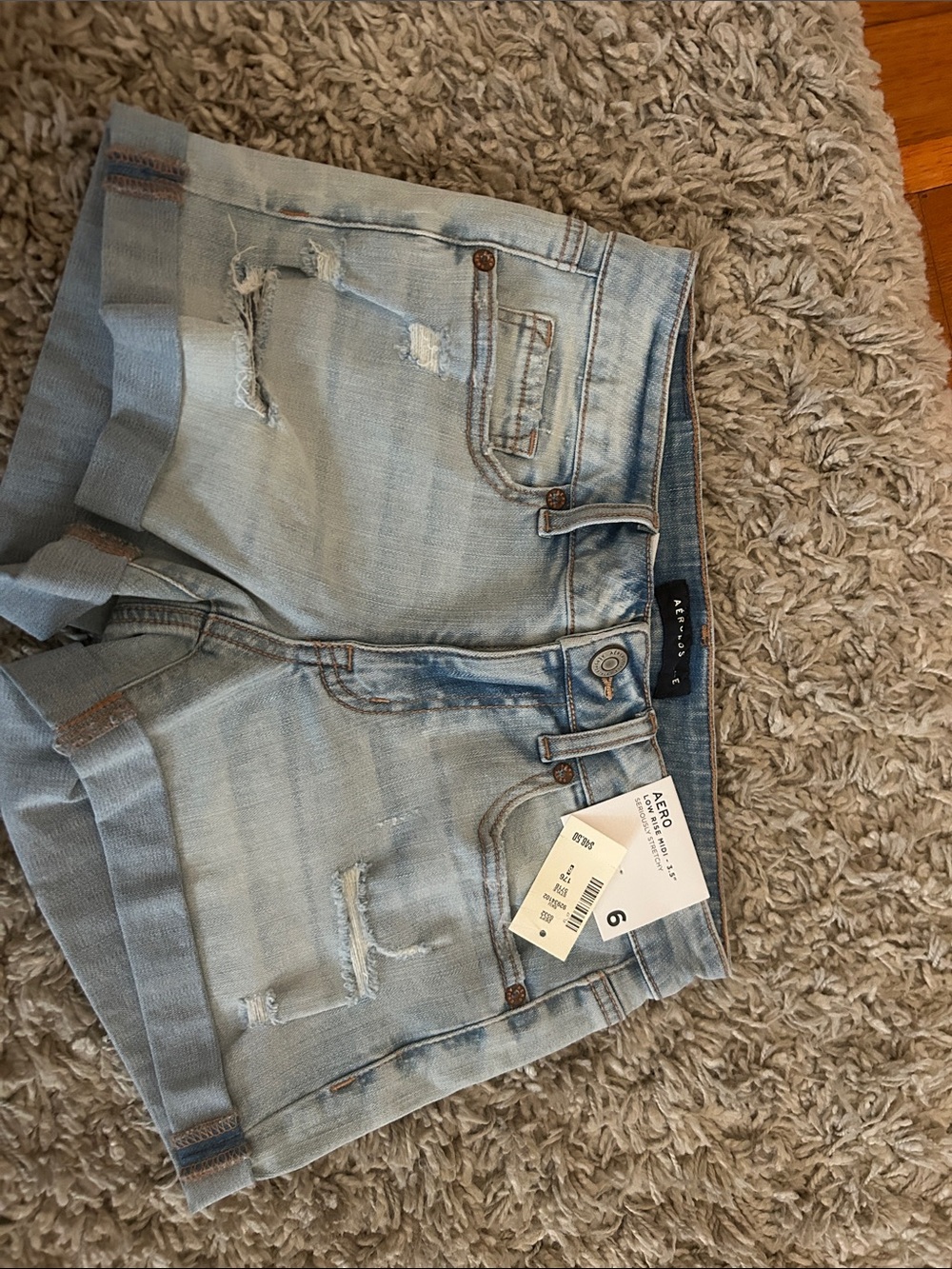 Aeropostale Light Blue Distressed Rolled Hem Jean Shorts
